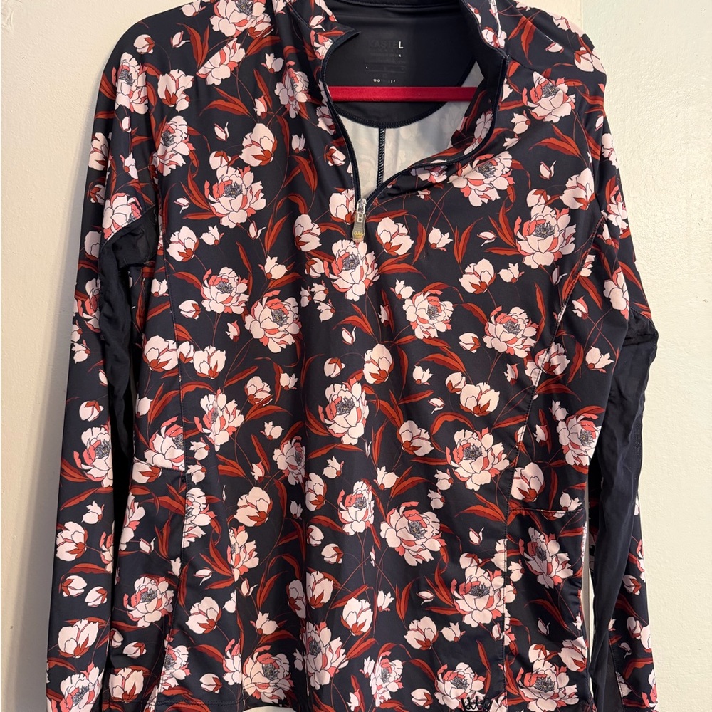 Kastel Floral Navy and Red Quarter-Zip Top